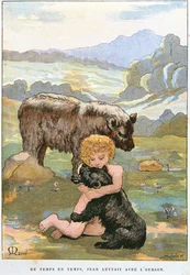 Jean-LOurs als Kind spielt mit einem Babybären, ca. 1900